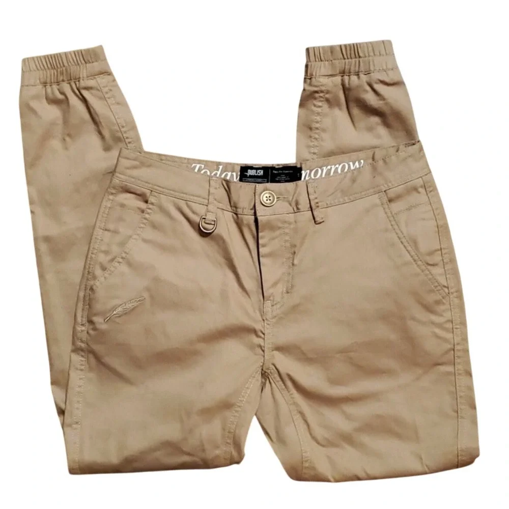 NWOT Publish Tan Legacy Joggers Mens 26 Khaki Twill Stretch Water Resistant